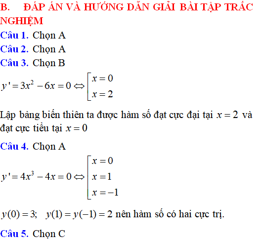 Cực trị của hàm số - Toán lớp 12