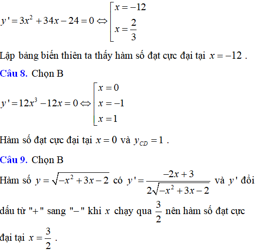 Cực trị của hàm số - Toán lớp 12