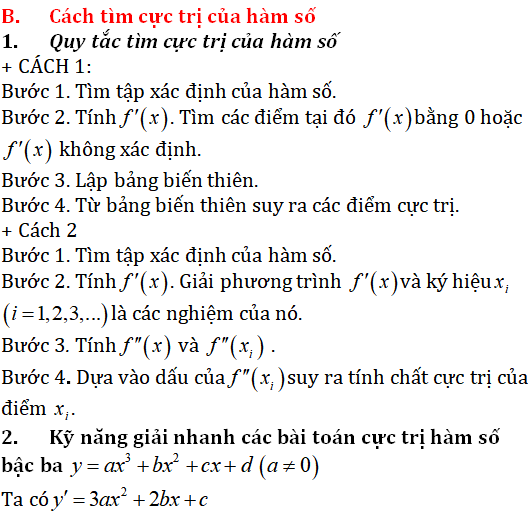 Cực trị của hàm số - Toán lớp 12