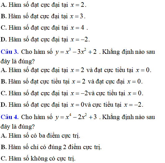 Cực trị của hàm số - Toán lớp 12