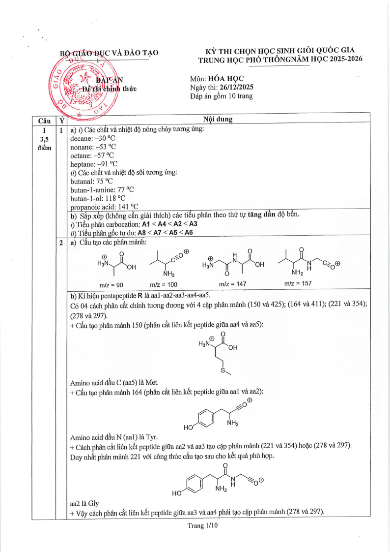 Đề thi HSG Hóa học Quốc gia 2025-2026 có lời giải (ngày 2)