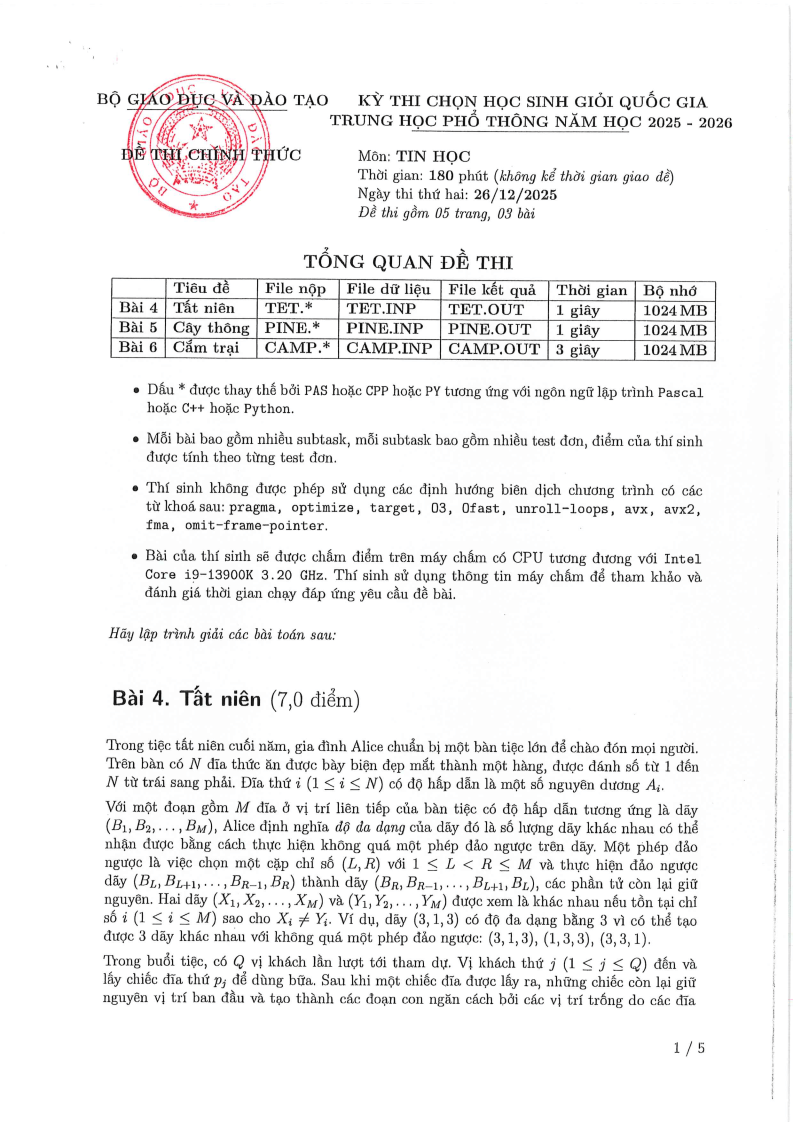 Đề thi HSG Tin học Quốc gia 2025-2026 có lời giải (ngày 2)