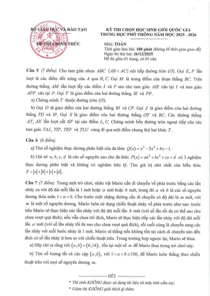 Đề thi HSG Toán Quốc gia 2025-2026 có lời giải (ngày 2)