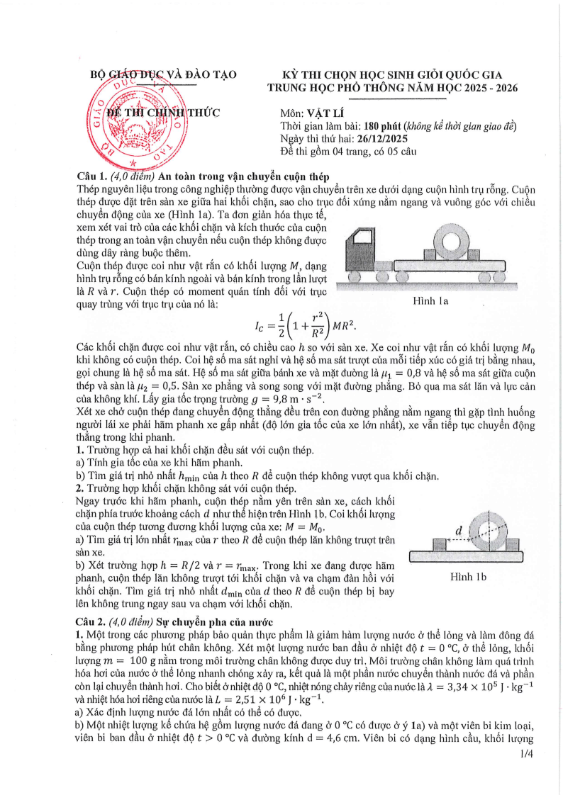 Đề thi HSG Vật lý Quốc gia 2025-2026 có lời giải (ngày 2)