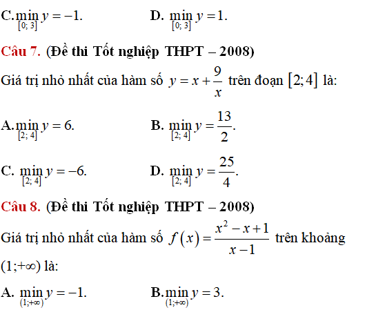 Giá trị lớn nhất, nhỏ nhất của hàm số - Toán lớp 12