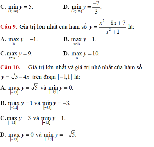 Giá trị lớn nhất, nhỏ nhất của hàm số - Toán lớp 12