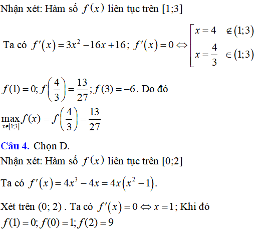 Giá trị lớn nhất, nhỏ nhất của hàm số - Toán lớp 12