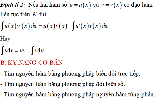 Lý thuyết, Phương pháp giải bài tập Nguyên hàm - Toán lớp 12