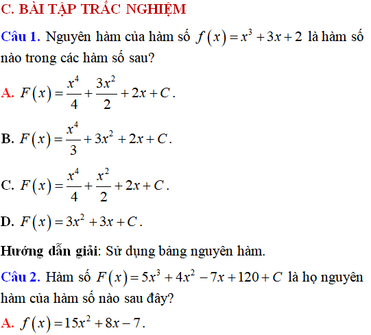 Lý thuyết, Phương pháp giải bài tập Nguyên hàm - Toán lớp 12