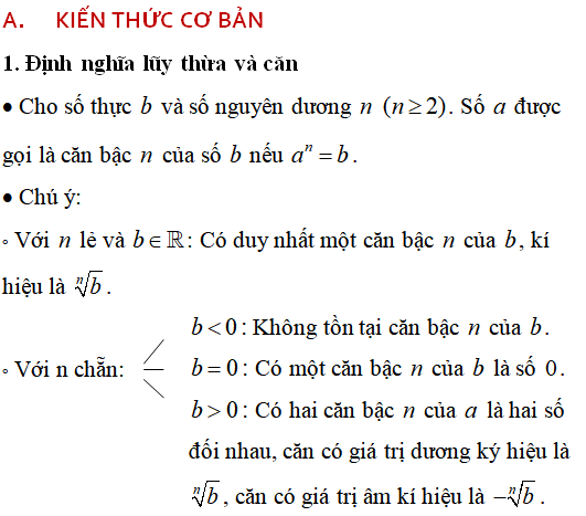 Lý thuyết và 115 bài tập trắc nghiệm Lũy thừa có lời giải (phần 1) - Toán lớp 12