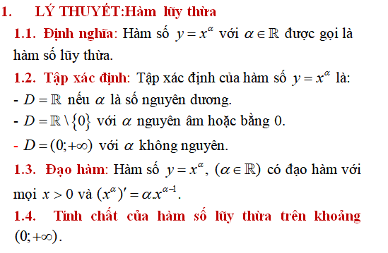 Lý thuyết và 31 câu nhận biết thông hiểu hàm số mũ, hàm số lũy thừa, hàm số logarit - Toán lớp 12