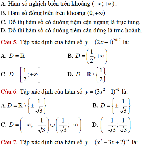 Lý thuyết và 31 câu nhận biết thông hiểu hàm số mũ, hàm số lũy thừa, hàm số logarit - Toán lớp 12