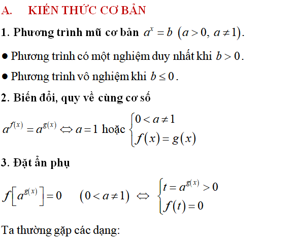 Lý thuyết và 50 bài tập phương trình mũ có lời giải - Toán lớp 12