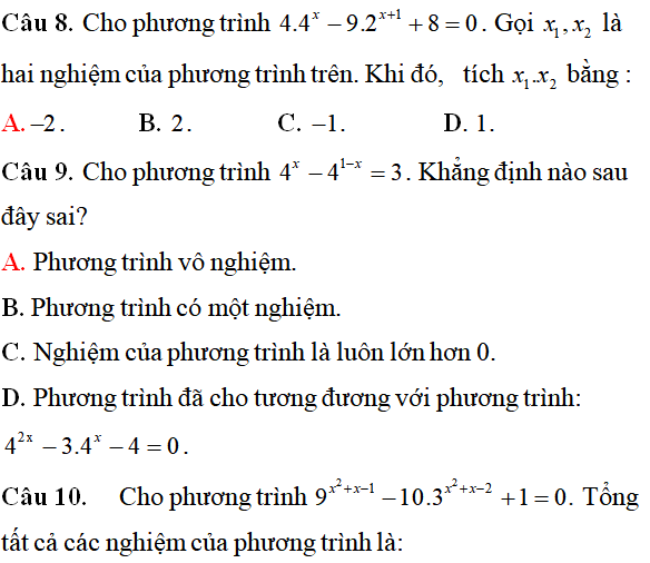 Lý thuyết và 50 bài tập phương trình mũ có lời giải - Toán lớp 12