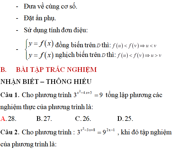 Lý thuyết và 50 bài tập phương trình mũ có lời giải - Toán lớp 12