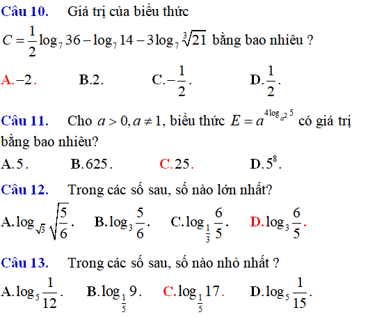 Lý thuyết và 85 bài tập trắc nghiệm logarit có lời giải (phần 1) - Toán lớp 12