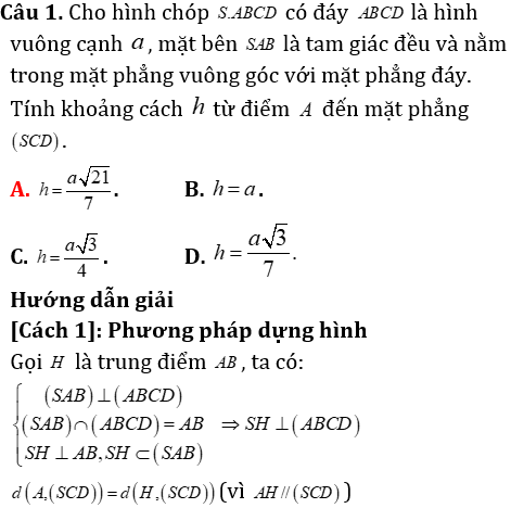 Phương pháp tính khoảng cách trong khối chóp có mặt bên vuông góc với mặt đáy