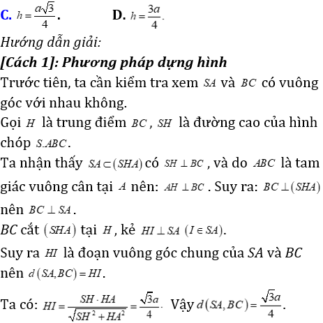 Phương pháp tính khoảng cách trong khối chóp có mặt bên vuông góc với mặt đáy