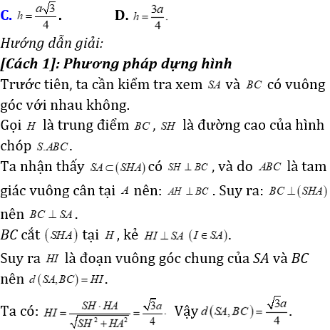 Phương pháp tính khoảng cách trong khối chóp có mặt bên vuông góc với mặt đáy - Toán lớp 12