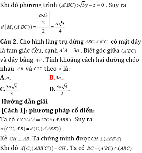 Phương pháp tính khoảng cách trong lăng trụ đứng có lời giải