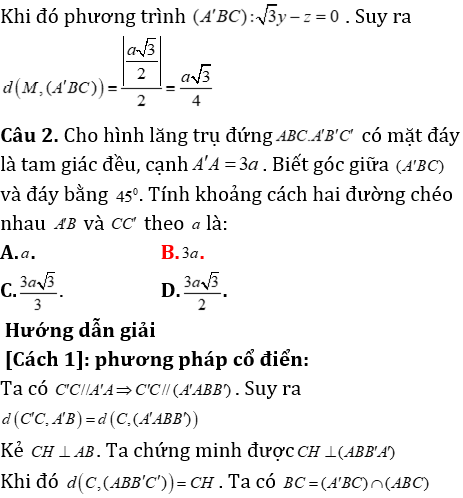 Phương pháp tính khoảng cách trong lăng trụ đứng có lời giải - Toán lớp 12