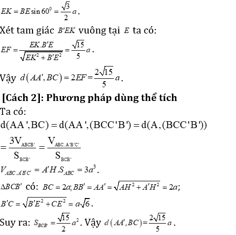 Phương pháp tính khoảng cách trong lăng trụ xiên có lời giải - Toán lớp 12