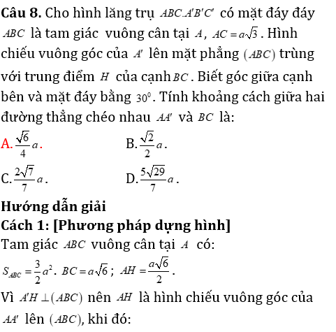 Phương pháp tính khoảng cách trong lăng trụ xiên có lời giải - Toán lớp 12