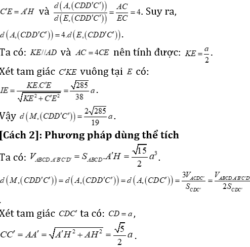 Phương pháp tính khoảng cách trong lăng trụ xiên có lời giải - Toán lớp 12