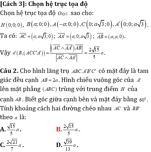 Phương pháp tính khoảng cách trong lăng trụ xiên có lời giải - Toán lớp 12