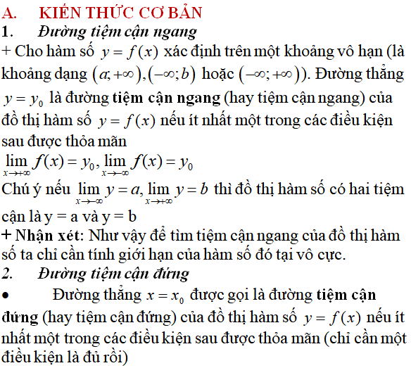 Tiệm cận của đồ thị hàm số: kỹ năng làm bài, kỹ năng sử dụng máy tính - Toán lớp 12