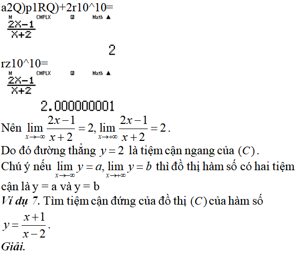 Tiệm cận của đồ thị hàm số: kỹ năng làm bài, kỹ năng sử dụng máy tính - Toán lớp 12