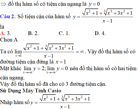 Tiệm cận của đồ thị hàm số: kỹ năng làm bài, kỹ năng sử dụng máy tính