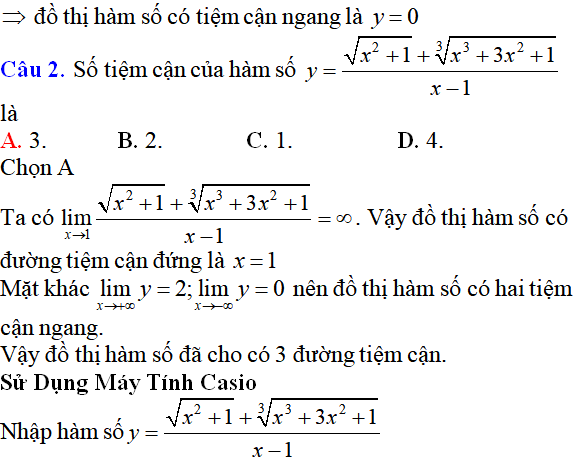 Tiệm cận của đồ thị hàm số: kỹ năng làm bài, kỹ năng sử dụng máy tính - Toán lớp 12