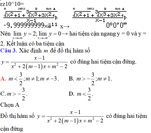 Tiệm cận của đồ thị hàm số: kỹ năng làm bài, kỹ năng sử dụng máy tính - Toán lớp 12