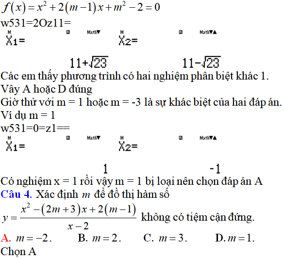 Tiệm cận của đồ thị hàm số: kỹ năng làm bài, kỹ năng sử dụng máy tính