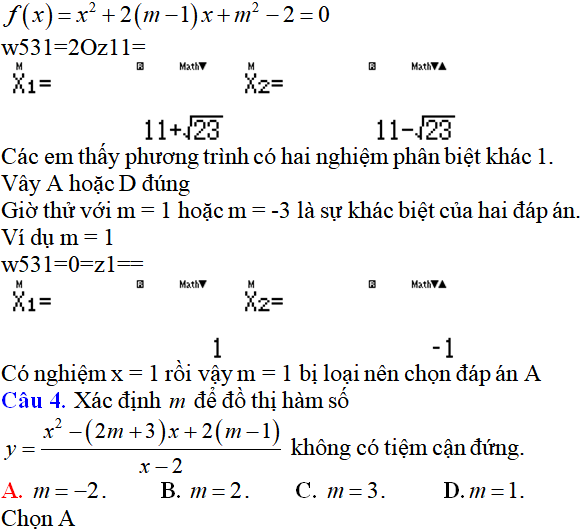 Tiệm cận của đồ thị hàm số: kỹ năng làm bài, kỹ năng sử dụng máy tính - Toán lớp 12