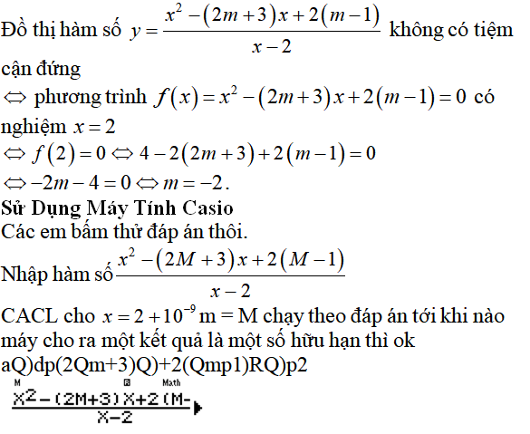 Tiệm cận của đồ thị hàm số: kỹ năng làm bài, kỹ năng sử dụng máy tính - Toán lớp 12