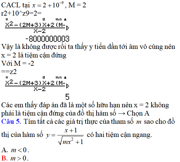 Tiệm cận của đồ thị hàm số: kỹ năng làm bài, kỹ năng sử dụng máy tính - Toán lớp 12