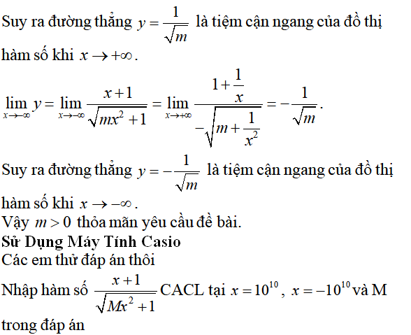 Tiệm cận của đồ thị hàm số: kỹ năng làm bài, kỹ năng sử dụng máy tính - Toán lớp 12