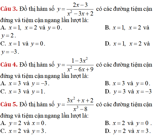 Tiệm cận của đồ thị hàm số: kỹ năng làm bài, kỹ năng sử dụng máy tính