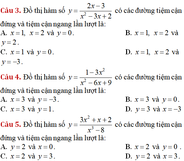 Tiệm cận của đồ thị hàm số: kỹ năng làm bài, kỹ năng sử dụng máy tính - Toán lớp 12