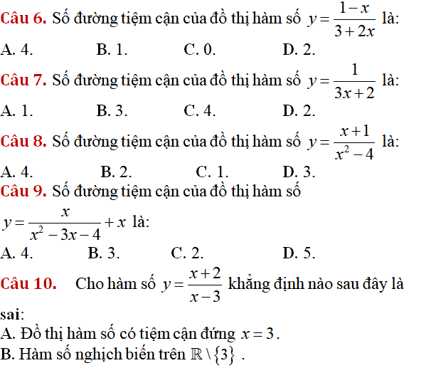 Tiệm cận của đồ thị hàm số: kỹ năng làm bài, kỹ năng sử dụng máy tính - Toán lớp 12