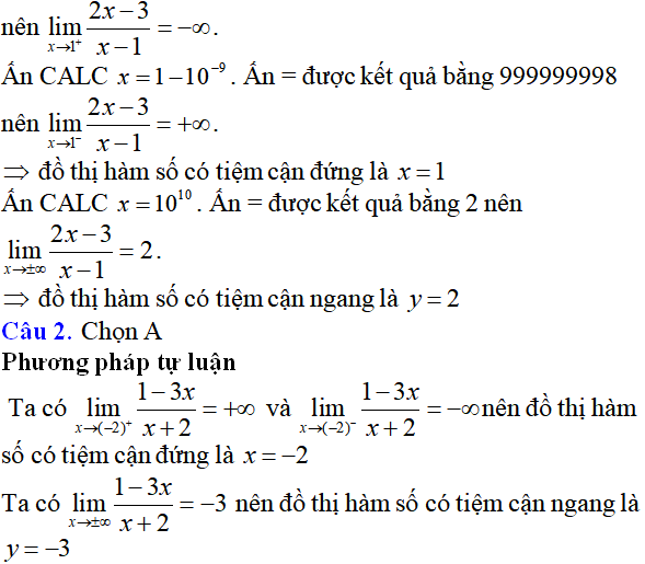 Tiệm cận của đồ thị hàm số: kỹ năng làm bài, kỹ năng sử dụng máy tính