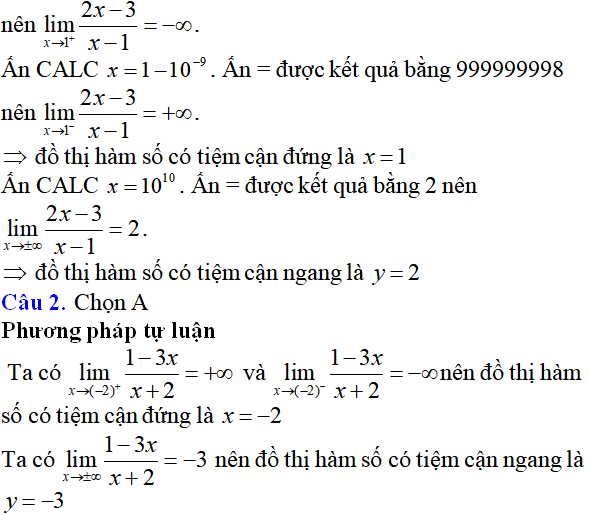 Tiệm cận của đồ thị hàm số: kỹ năng làm bài, kỹ năng sử dụng máy tính - Toán lớp 12