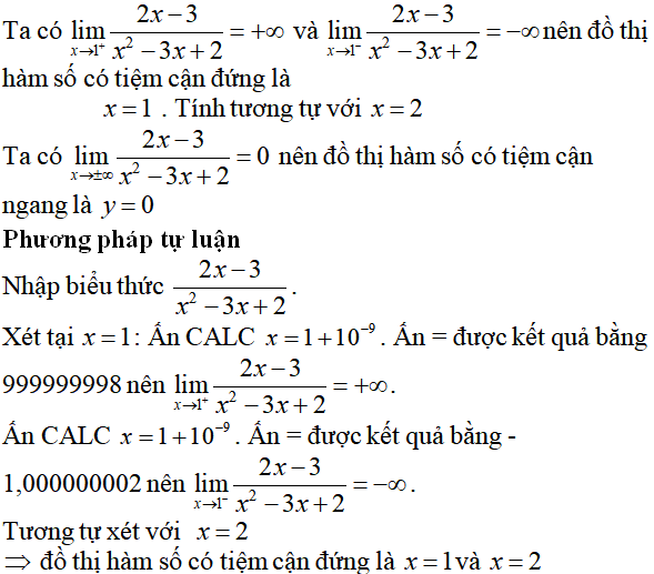 Tiệm cận của đồ thị hàm số: kỹ năng làm bài, kỹ năng sử dụng máy tính