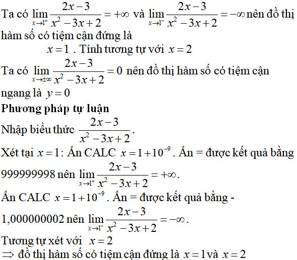 Tiệm cận của đồ thị hàm số: kỹ năng làm bài, kỹ năng sử dụng máy tính - Toán lớp 12