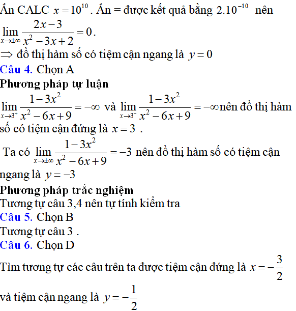 Tiệm cận của đồ thị hàm số: kỹ năng làm bài, kỹ năng sử dụng máy tính - Toán lớp 12