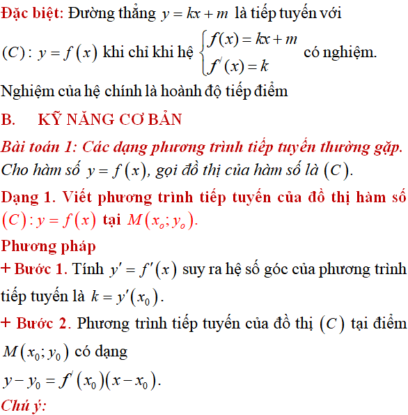 Tiếp tuyến của đồ thị hàm số: lý thuyết, các dạng bài - Toán lớp 12