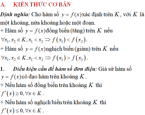 Tính đơn điệu của hàm số - Toán lớp 12