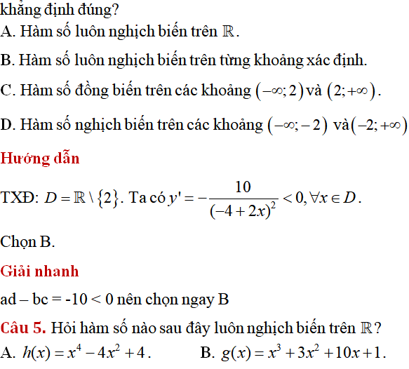 Tính đơn điệu của hàm số - Toán lớp 12